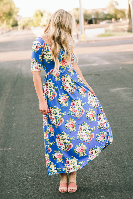 Floral Maxi Dress: Blue and Yellow – Sign Here