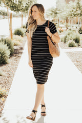 Striped Tee Dress: Black with Thin White Stripe