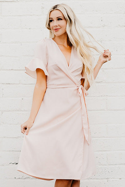 blush wrap dress midi