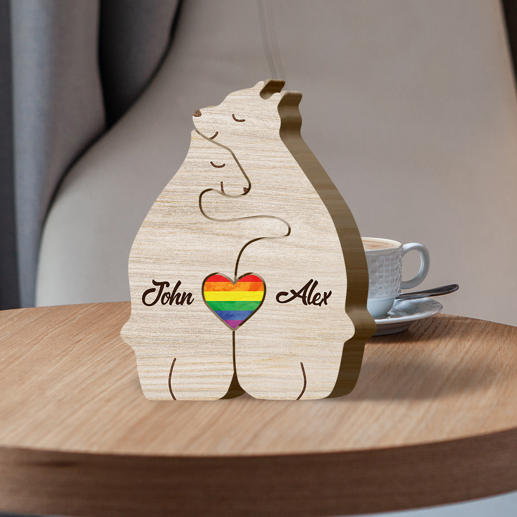 Love Wins Hugging Bears Custom Prid Flag - Personalized LGBT Support Shaped Wooden Puzzle