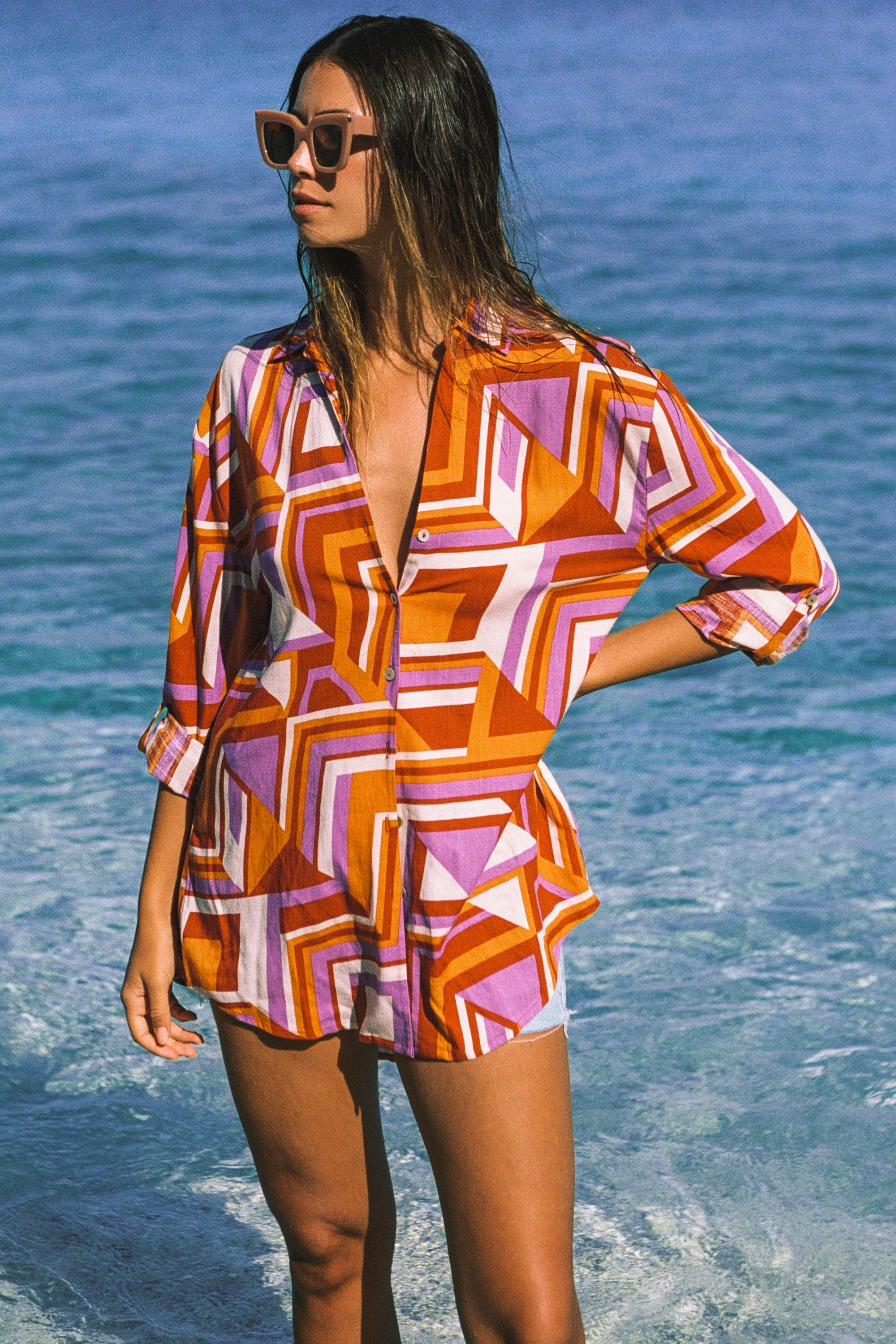 Beach Shirt In Disco Geo