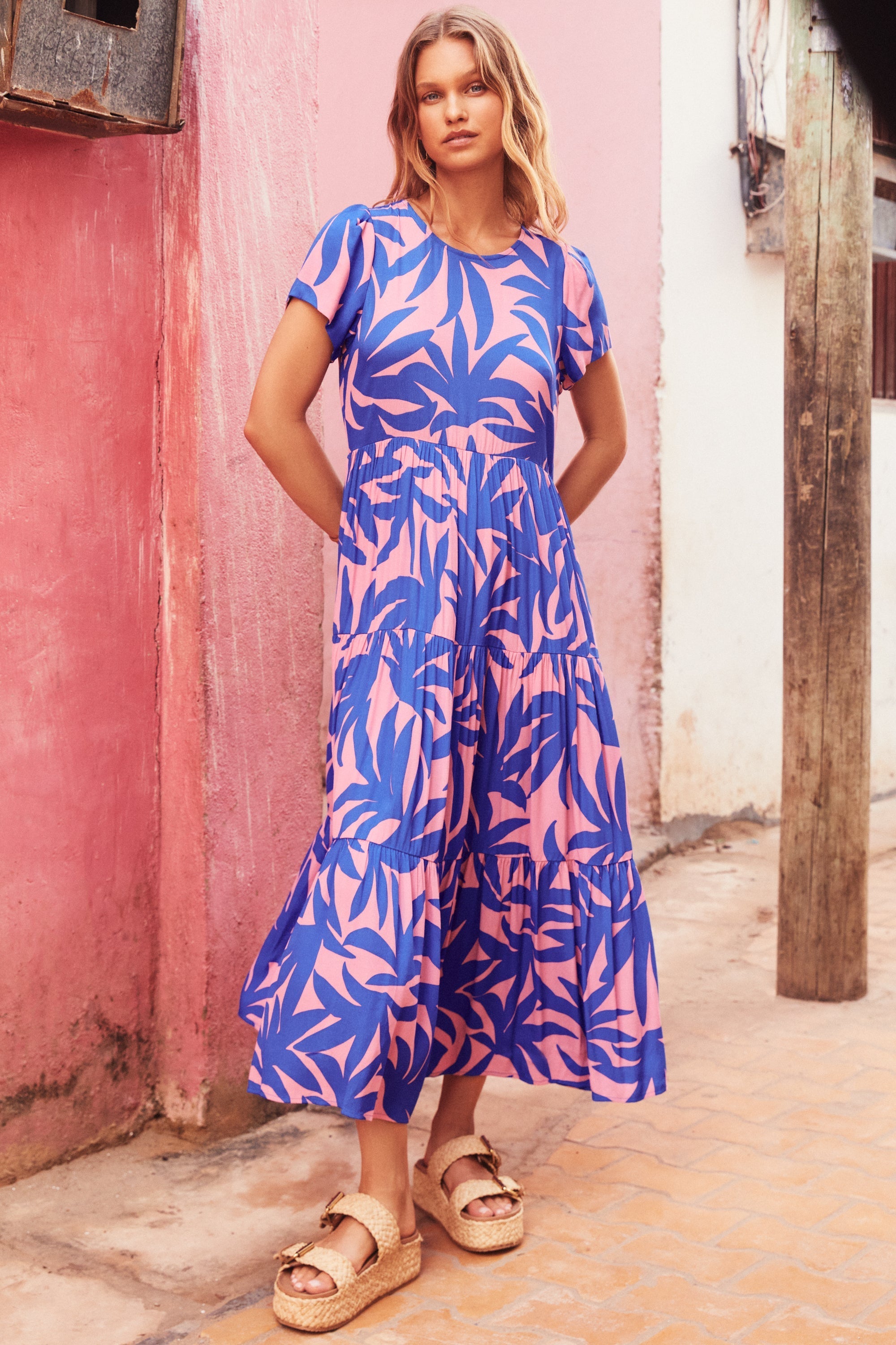 Pili Dress In Blue Palms