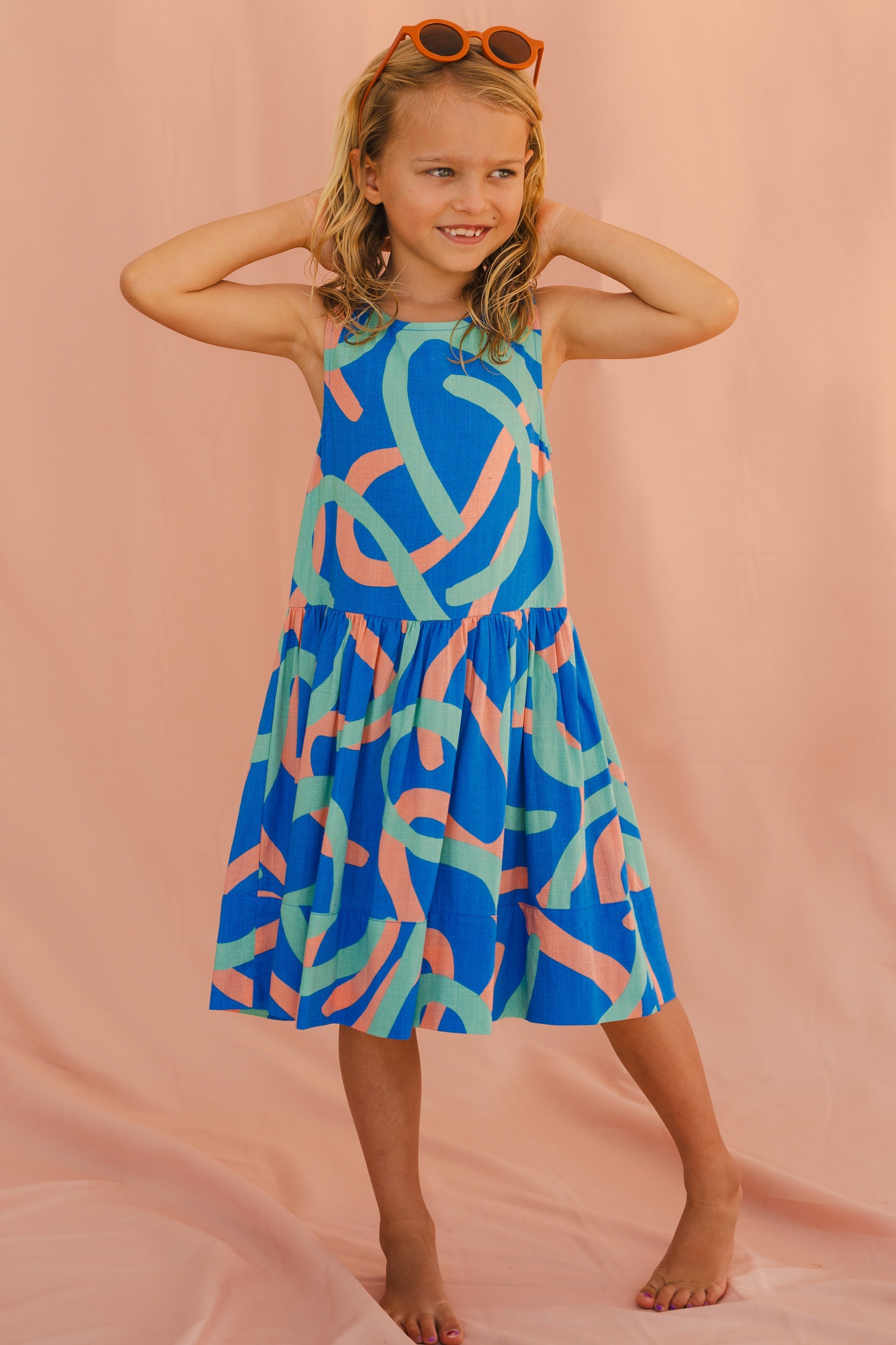 Sadie Bird Dress In Ocean Squiggle