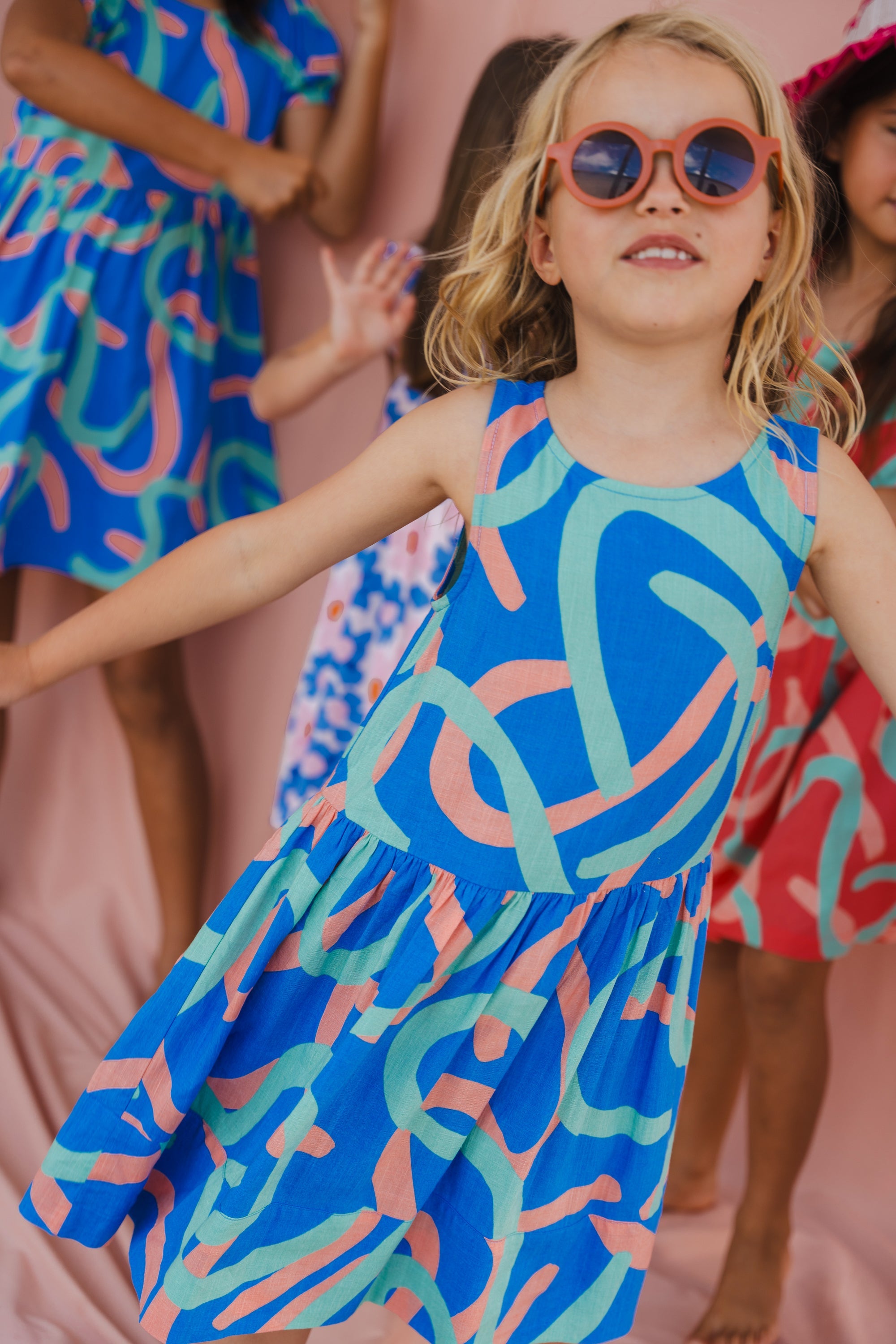 Sadie Bird Dress In Ocean Squiggle