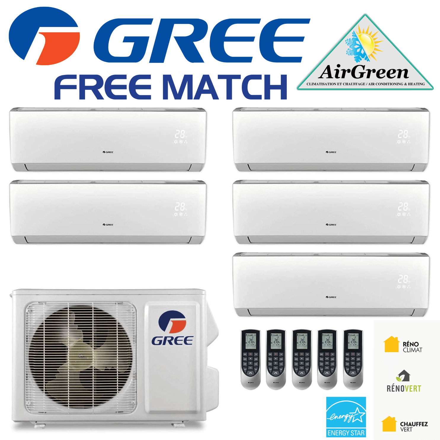 5 Zone Mini Split Gree Free Match Installation Montreal Longueuil Laval 6230