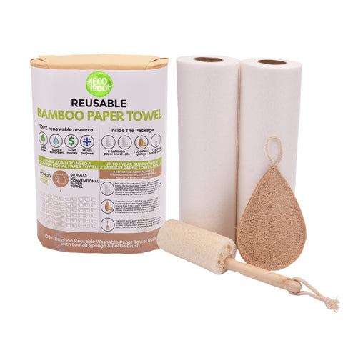 Best Bamboo: ECOBOO Reusable Paper Towel Set With Loofah Sponges For Dishwashing