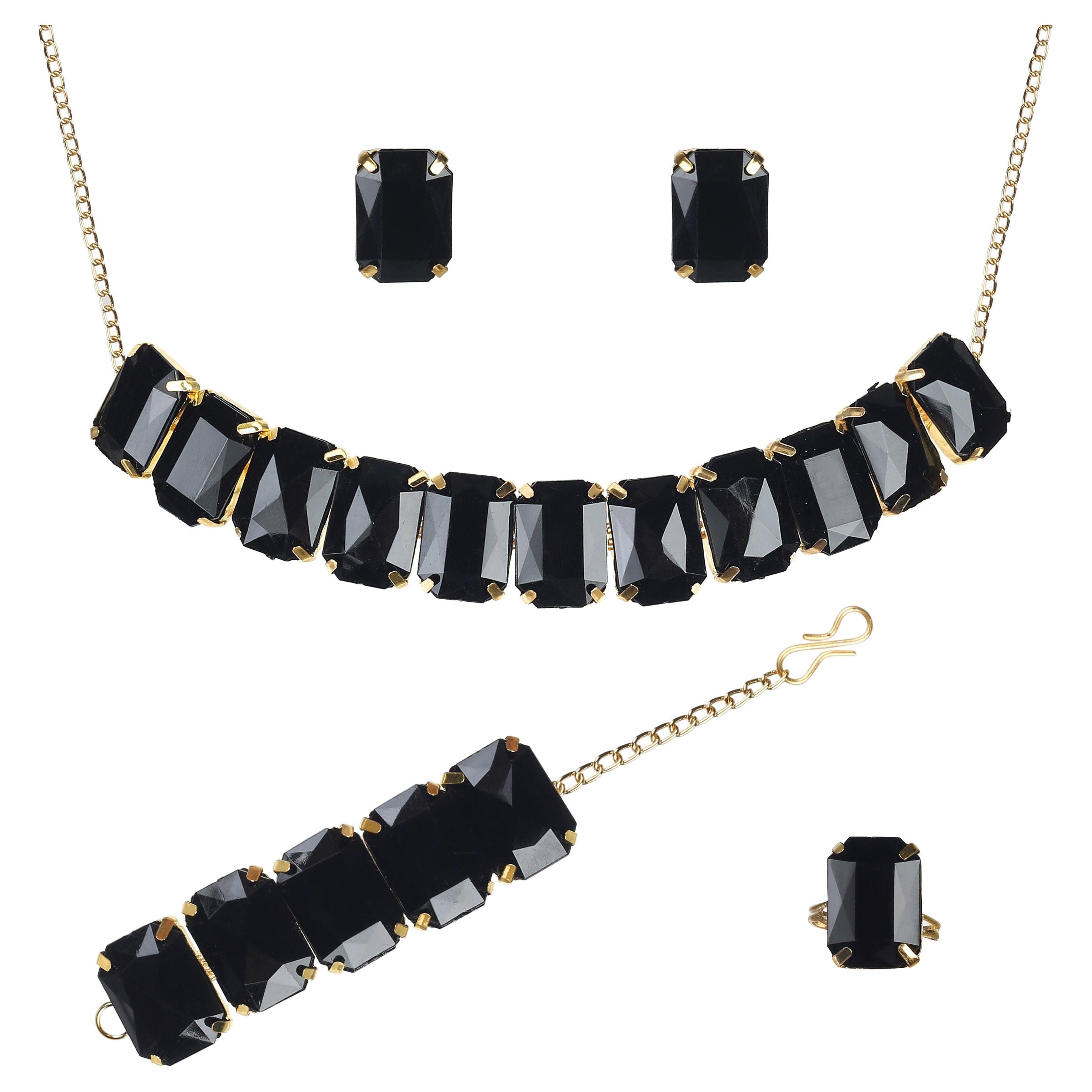 New Fashion Stylish Big Stone Choker Necklace With Finger Ring ,Earrin