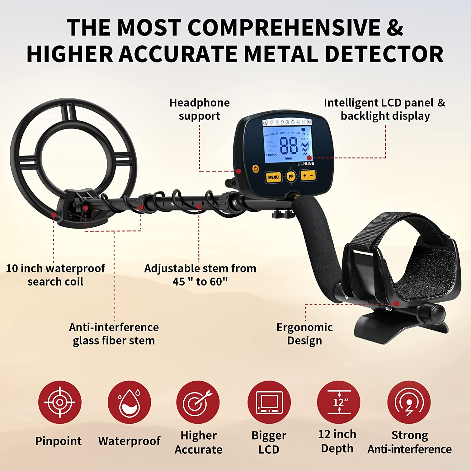 Metal Detectors for Adults Waterproof- Higher Accuracy Professional Gold  Detector with LCD Display,DISC＆All Metal Mode,Advanced Smart Chip 8” Coil M  計測、検査