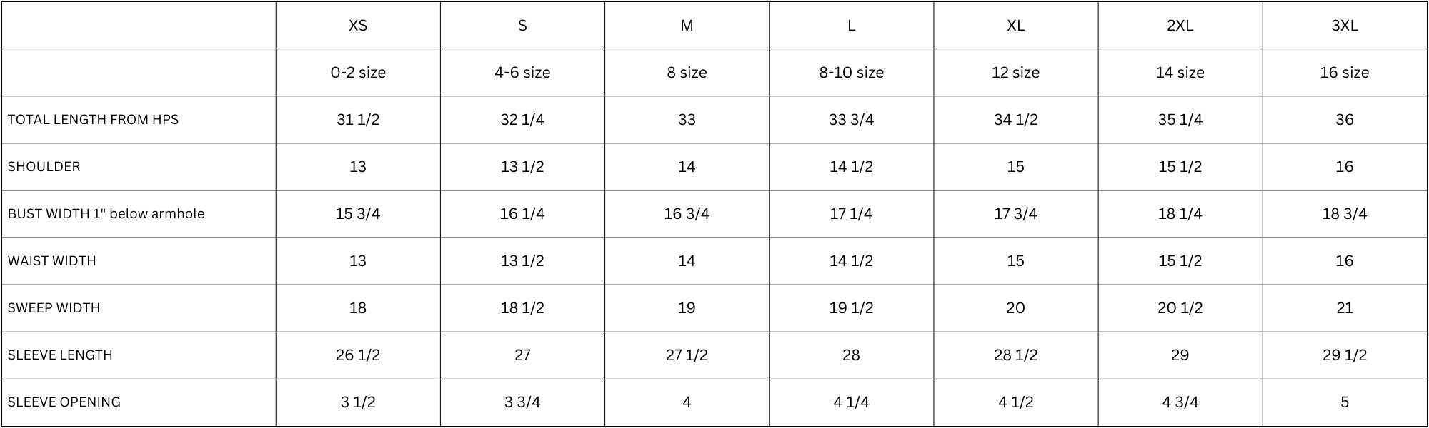 Laurenelle size chart. Crystal back dress sizing guide.