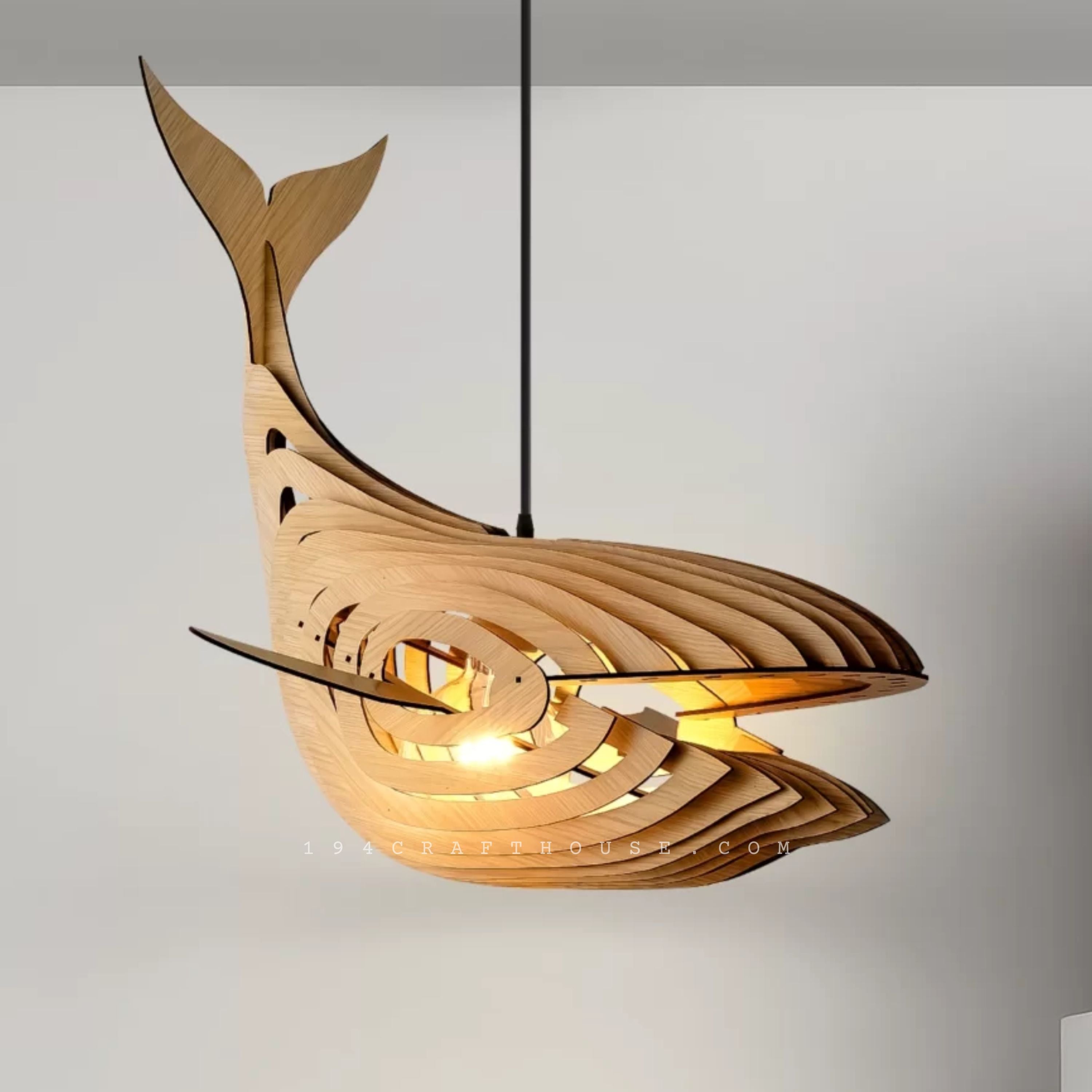 Wood Whale Pendant Light