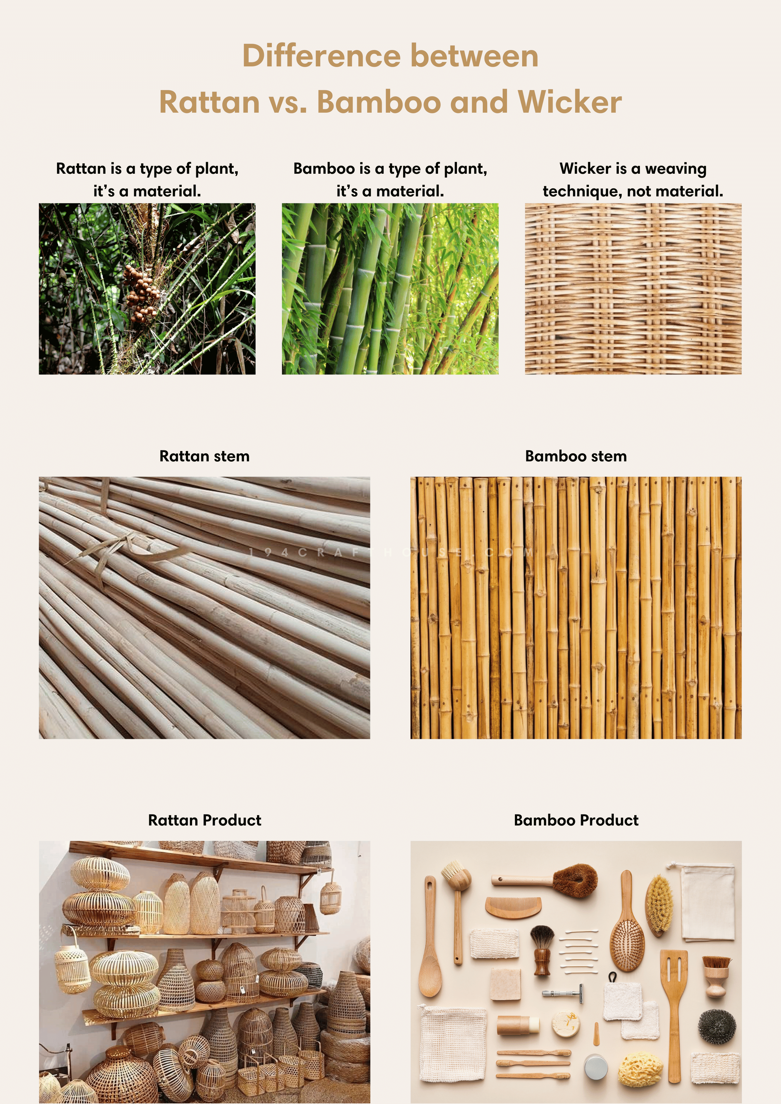 The difference between rattan and other materials such as bamboo and wicker