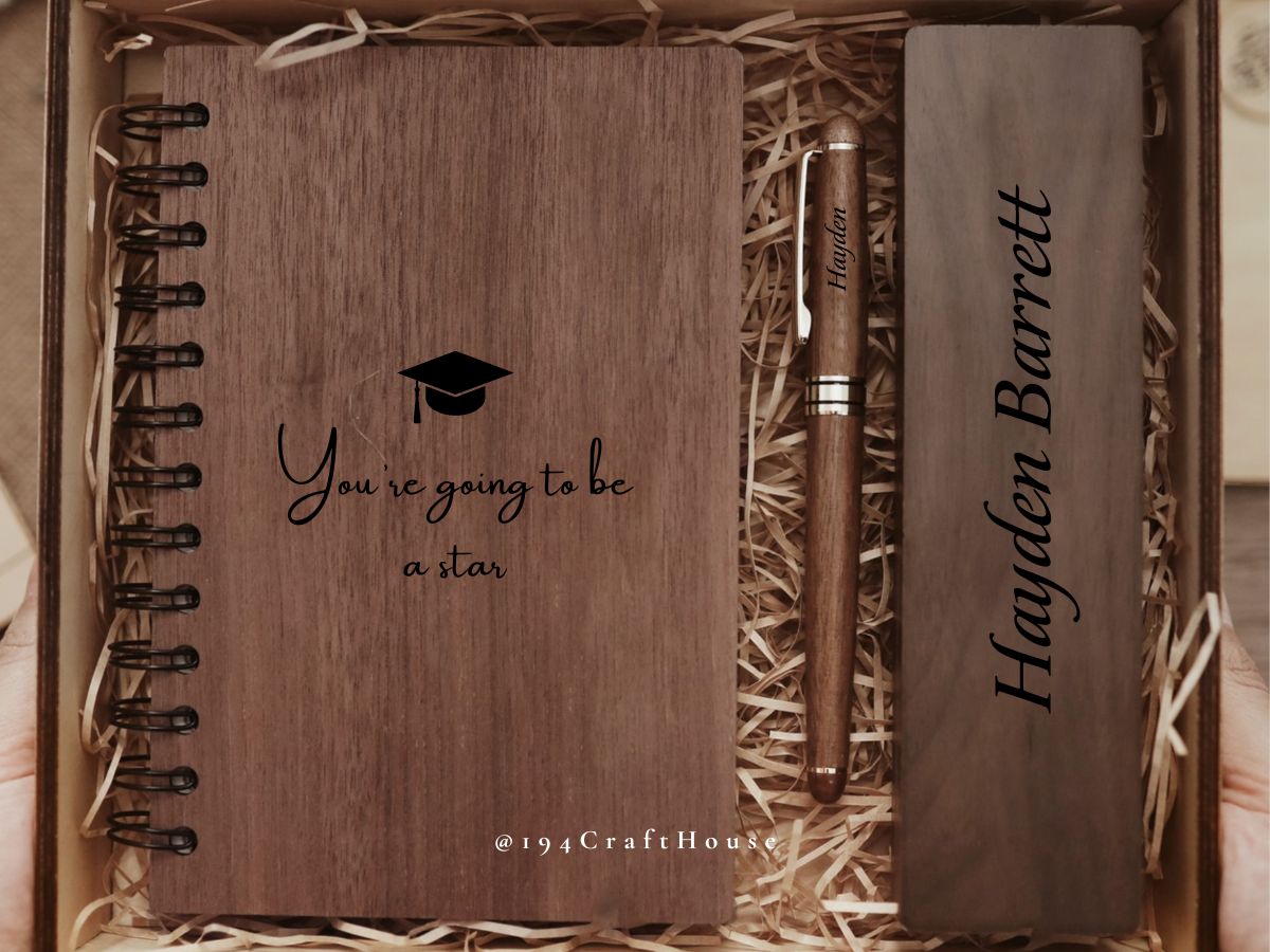 Engraved Wooden Pen and Notebook Set