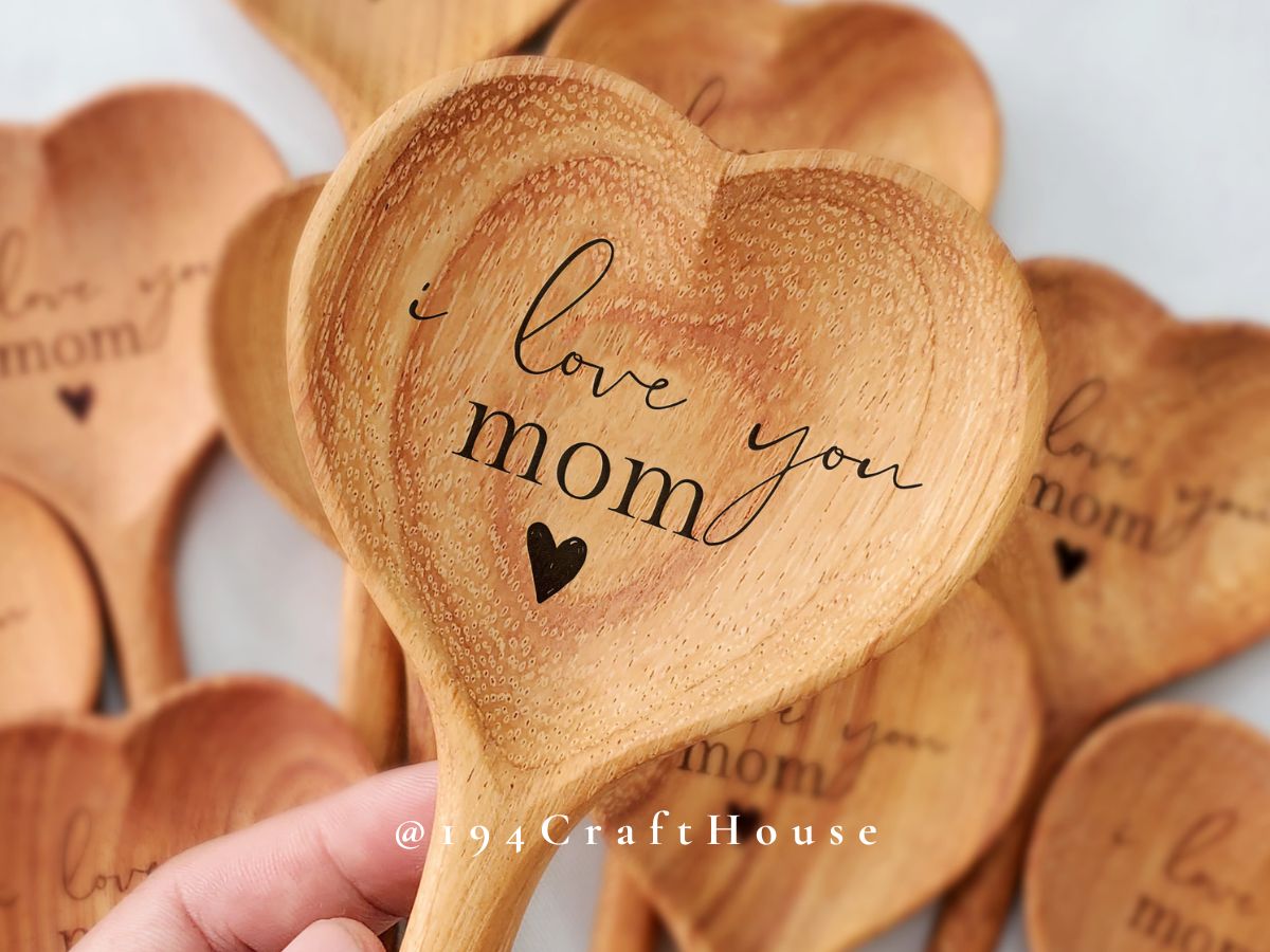 I Love You Mom Personalized Wooden Heart Spoon