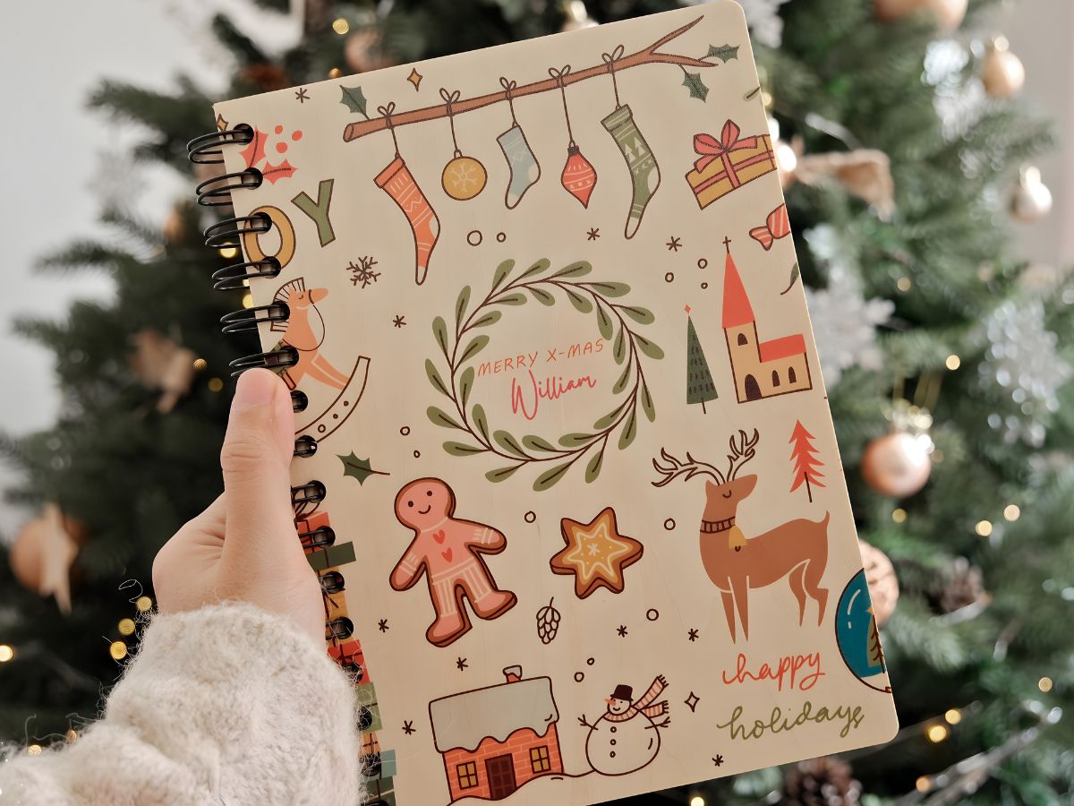 Personalized Wooden Notebook Christmas Gifts for Friends