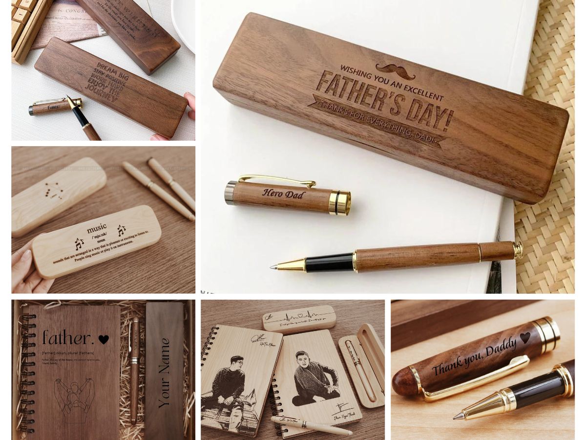 Personalized Wooden Notebook and Pen Set Design
