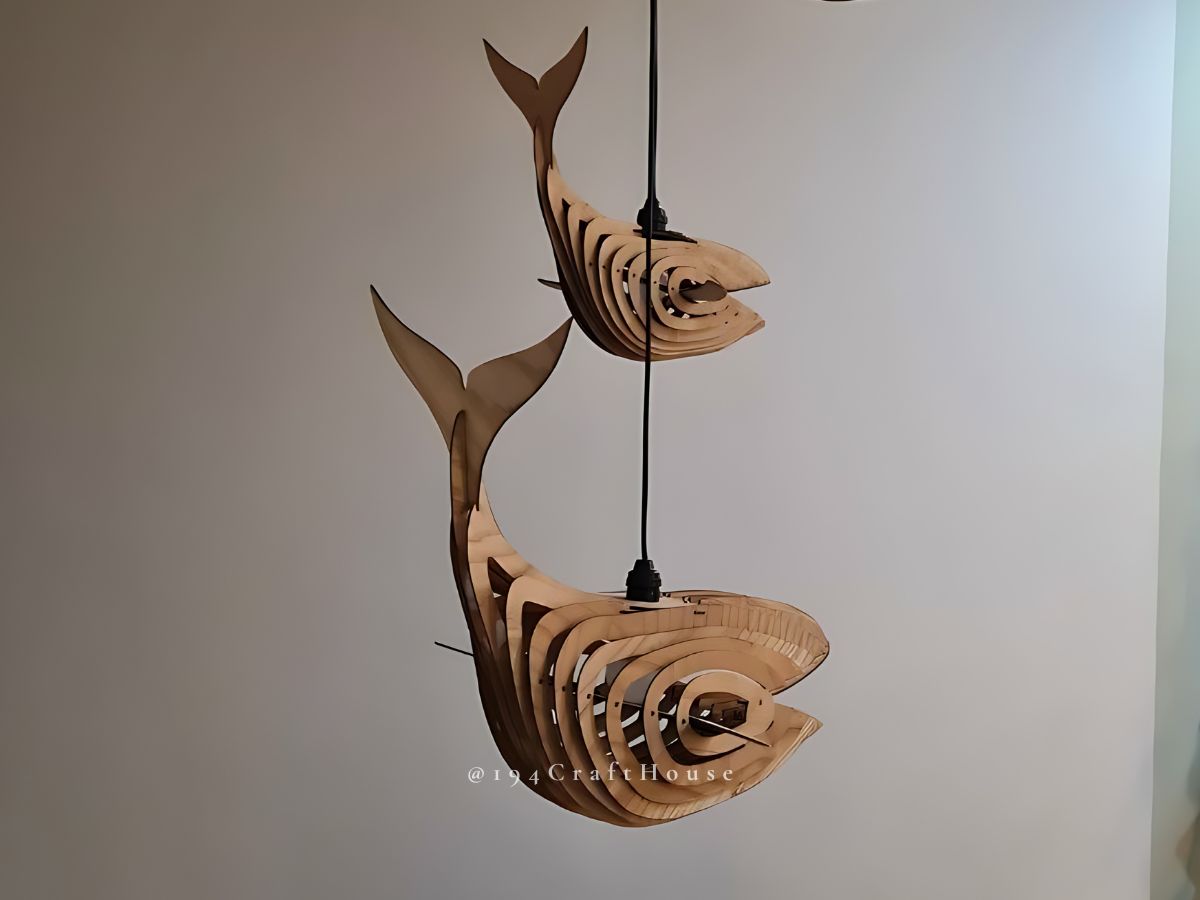 Actual wooden pendant light hanging at home