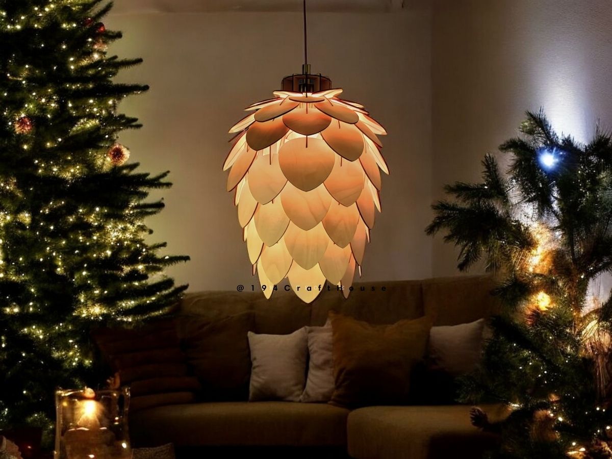 Wooden Pendant Light Pinecone for Christmas