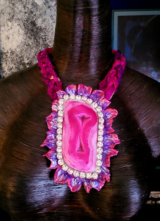 Statement Necklace Exotic Tribal Hot Pink Beads Waziri Dome Pendant Jewelry Haute Couture Socialite