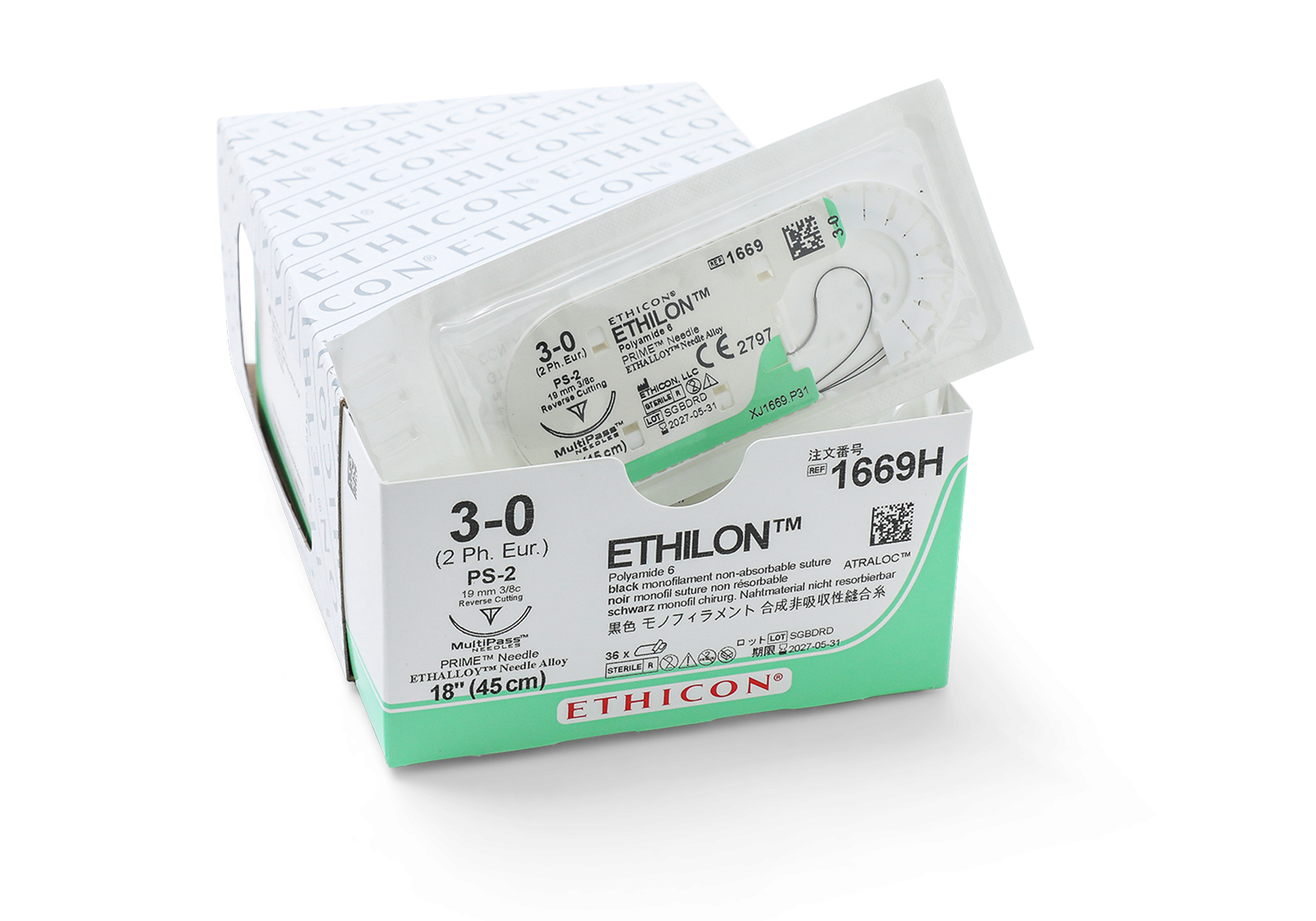 MONOCRYL PLUS suture – Monofilament – Undyed – 3-0 – 70cm – 1 x Reverse cutting – 19mm – 3/8C – 36