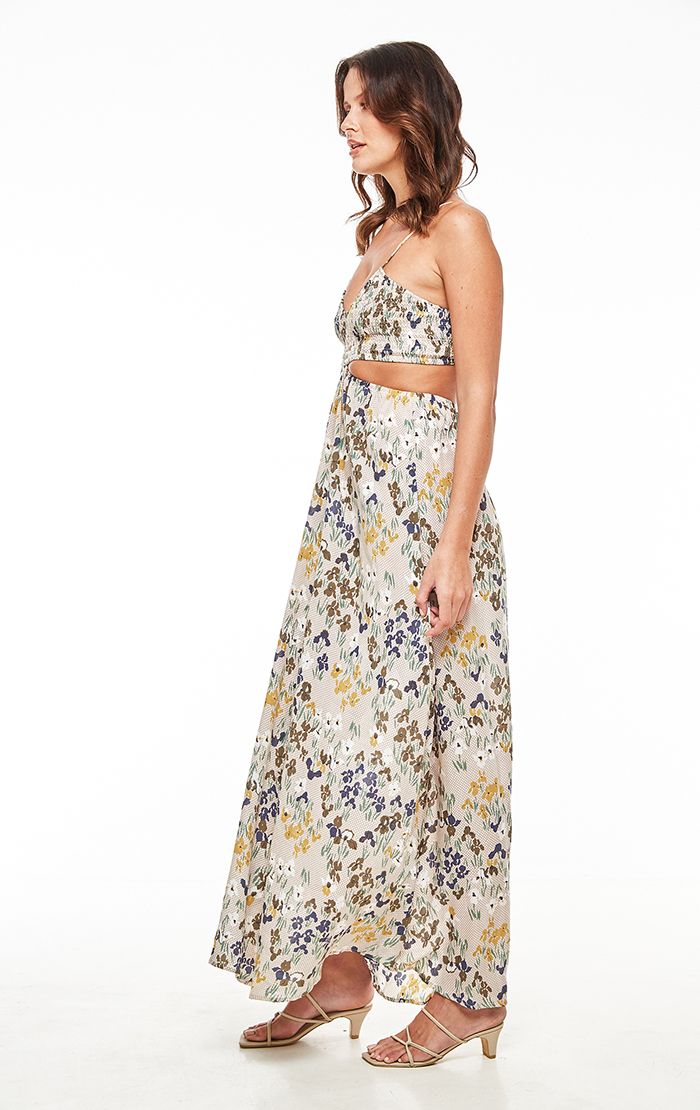 Floral Print Side Cutout Maxi Dress 