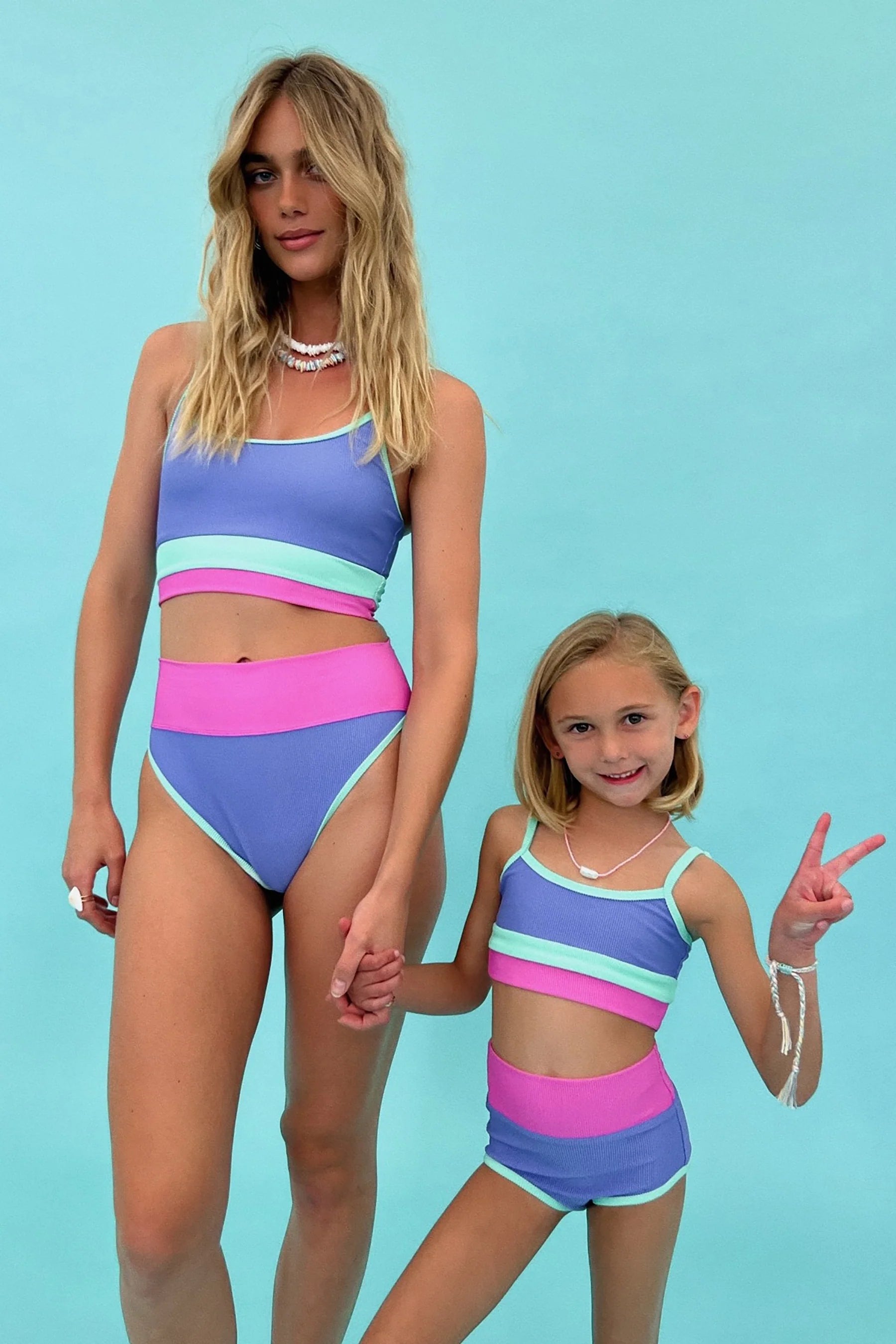 Kids Textured Color Block Bikini Set