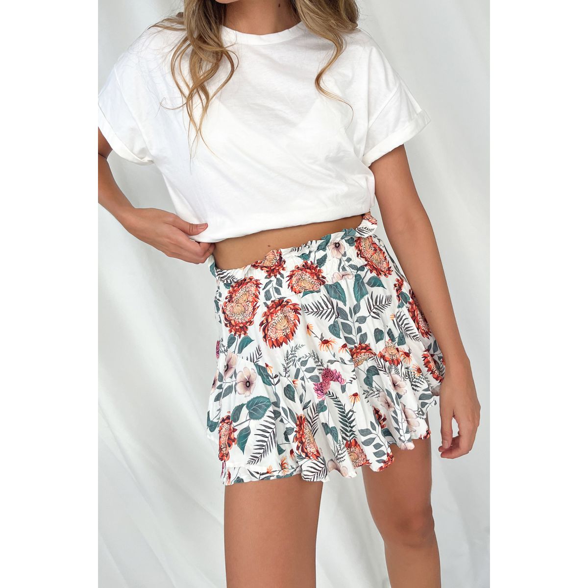 Floral Print Ruffled Skort