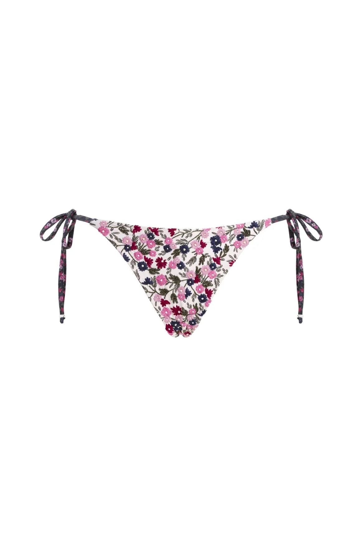 Beaded Flower Print Tie Side Bottom