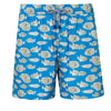 Blue Fish Print Swim Trunks