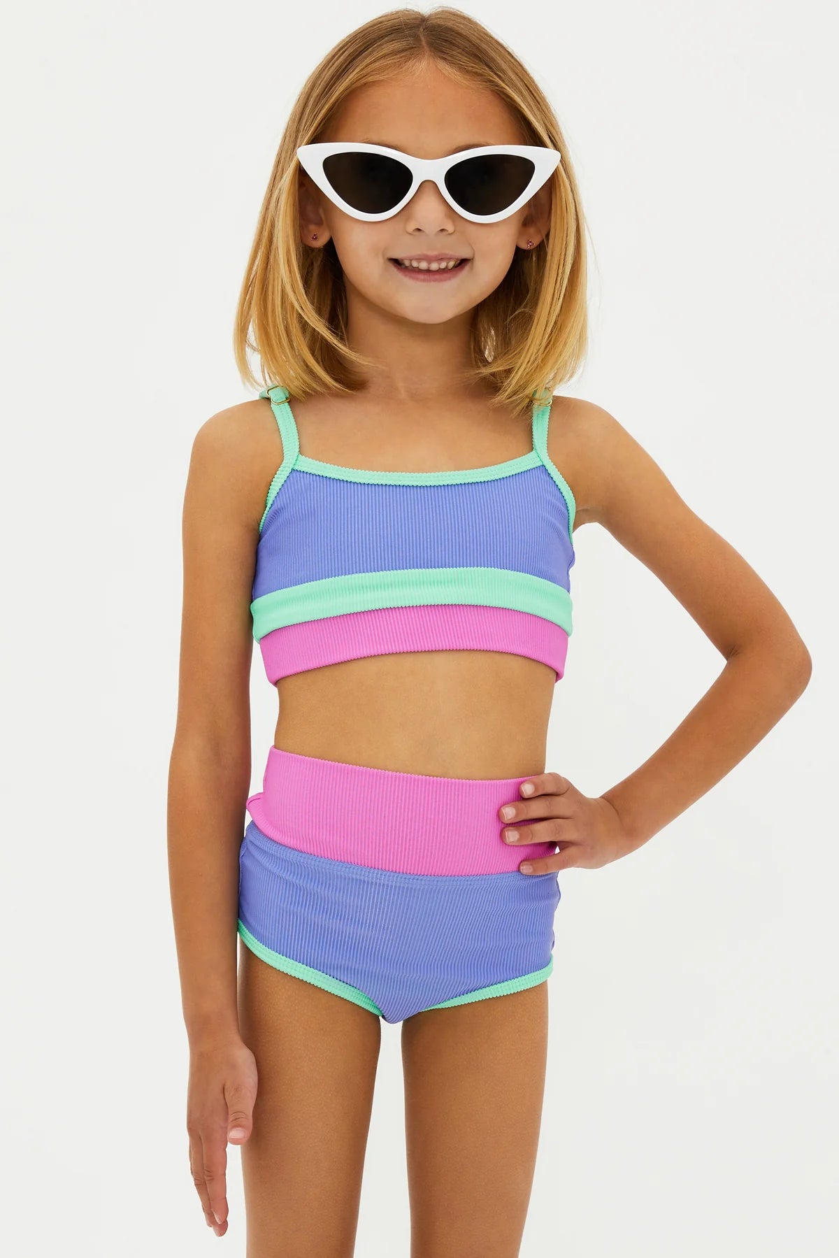 Kids Textured Color Block Bikini Set