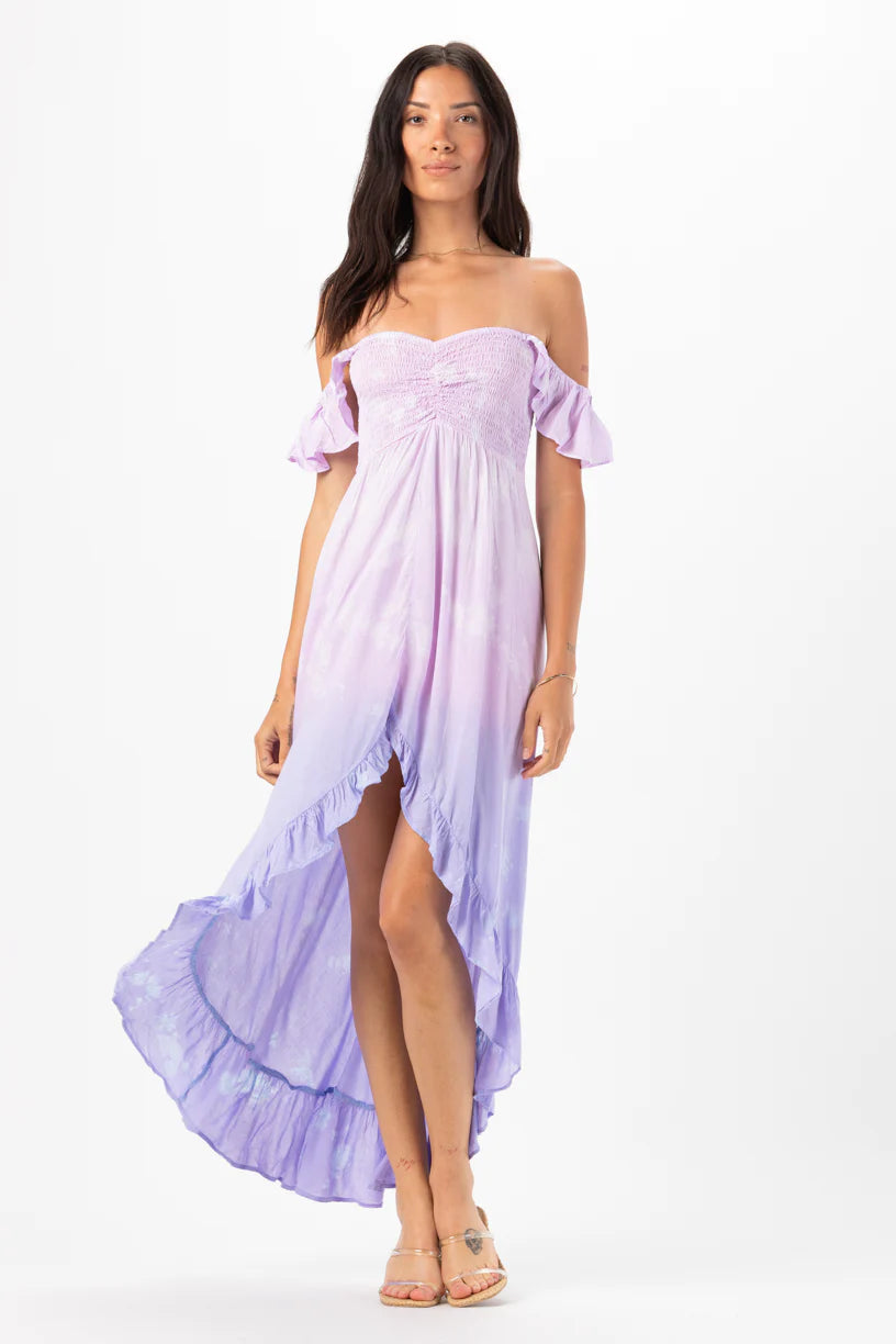 Ruffled Sleeve Ruched Front Maxi Dress 