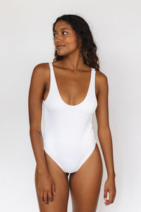 White Ribbed Scoop Neck One Piece