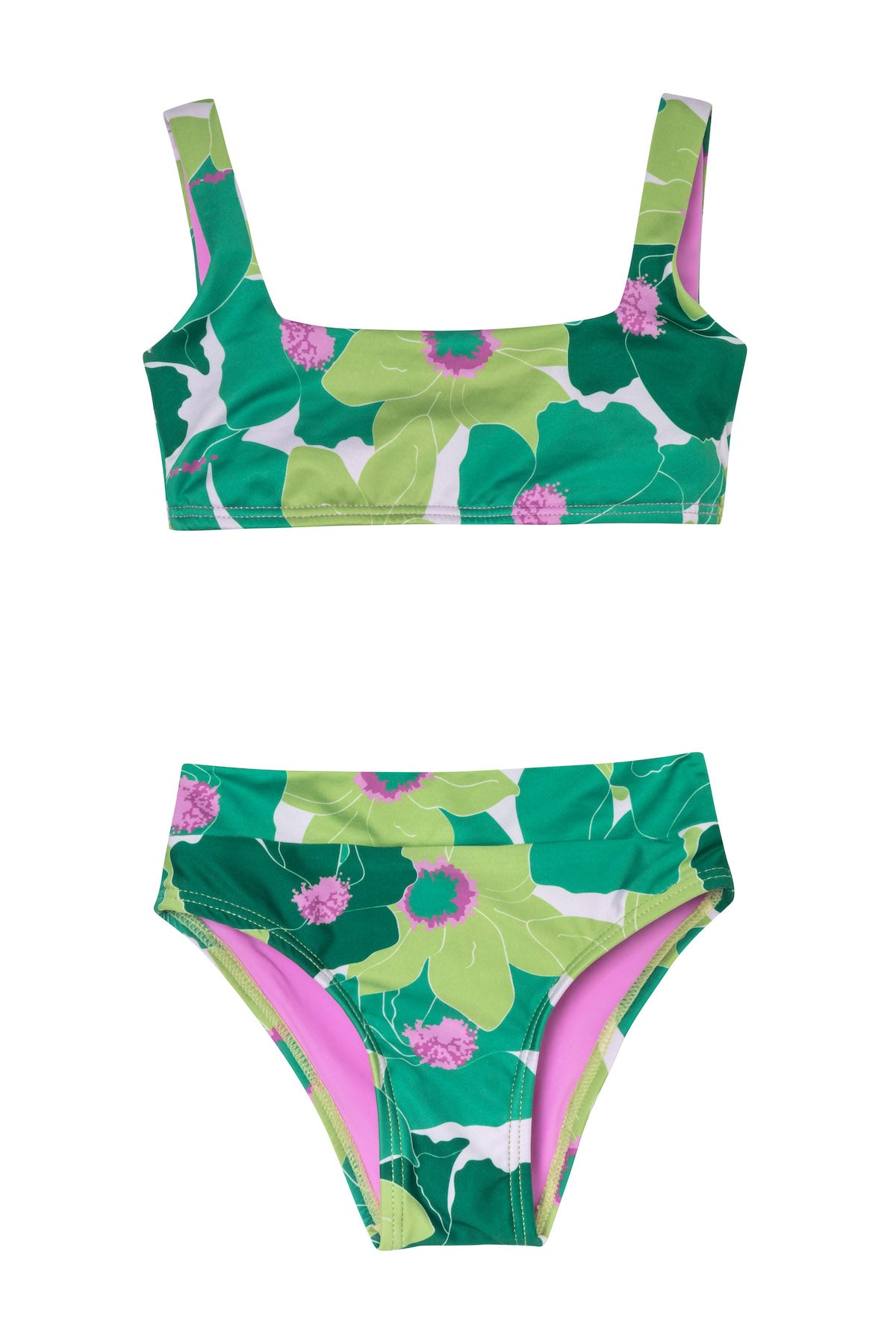 green floral print kids swimsuit