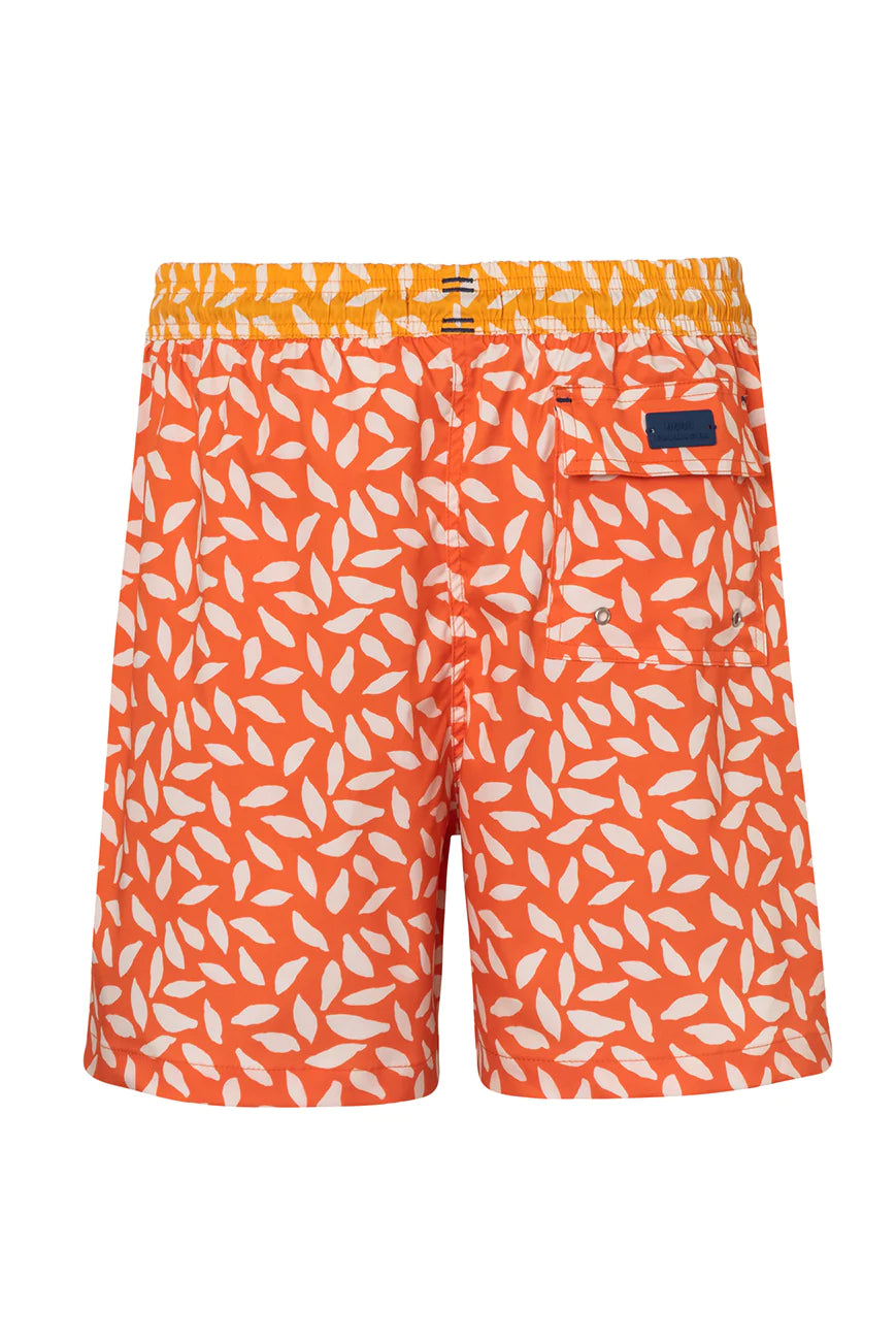 Orange Print Swim Trunks 