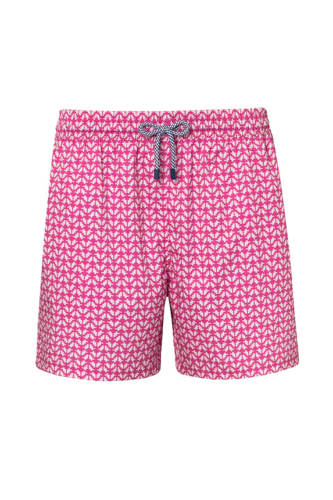 Pink And White Print Swim Trunks 