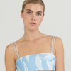 Blue Printed Tie Back Bandeau Top