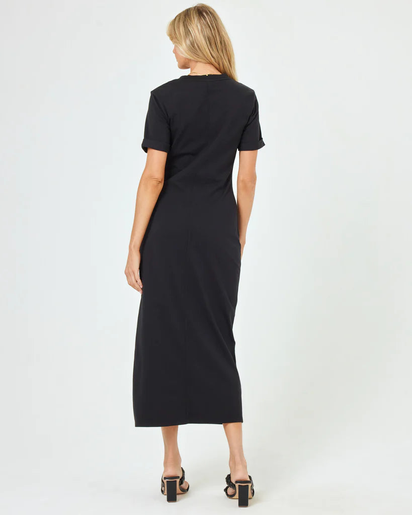 Short Sleeve Twist Front Black Cotton Dress 