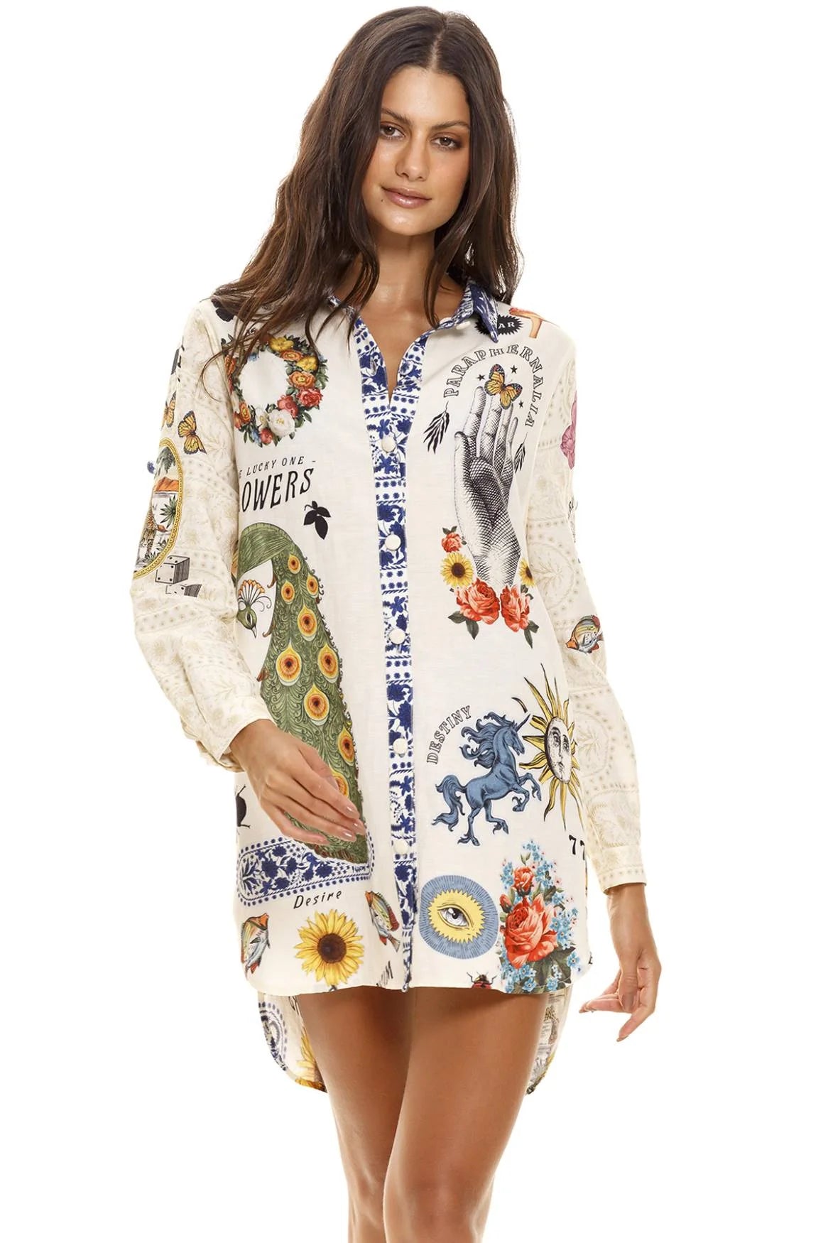 Bright Detailed Print Long Sleeve Coverup
