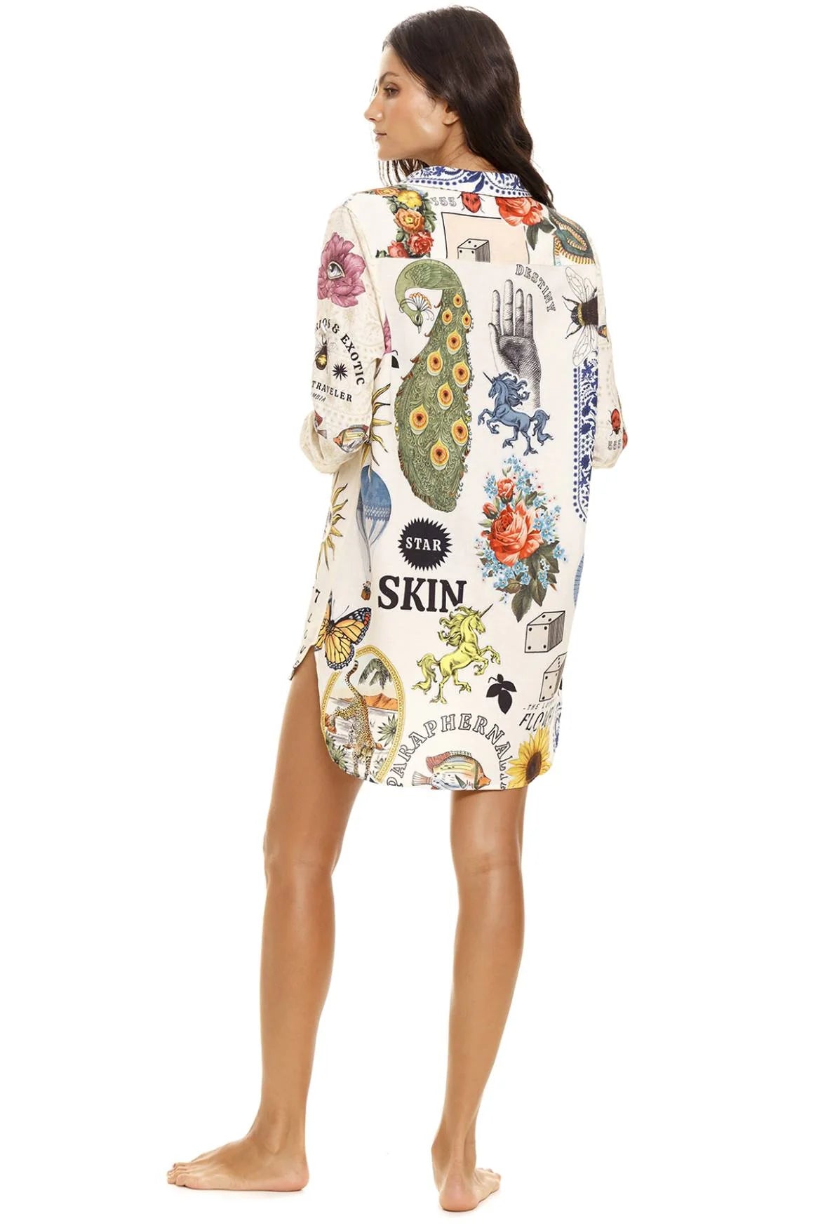 Bright Detailed Print Long Sleeve Coverup