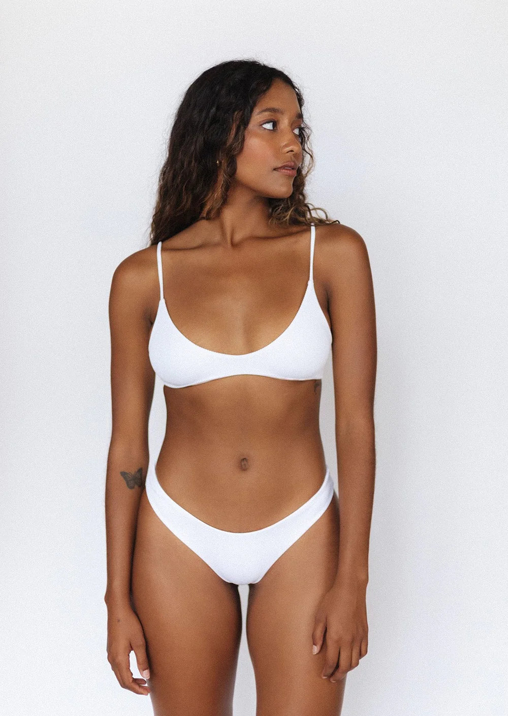 Minimal Coverage White Ribbed Bikini Bottom