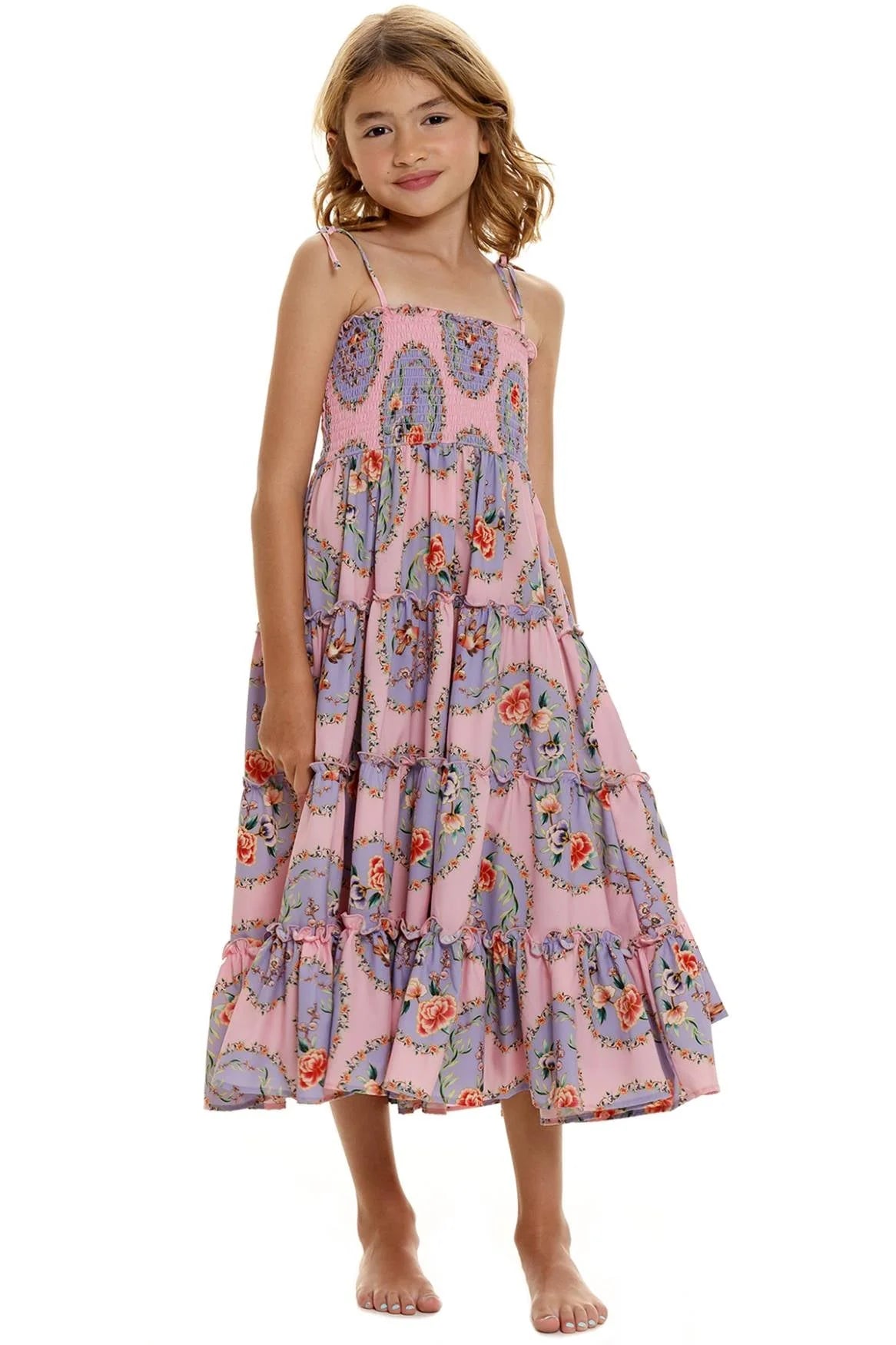 Pink And Lavender Floral Kids Dress