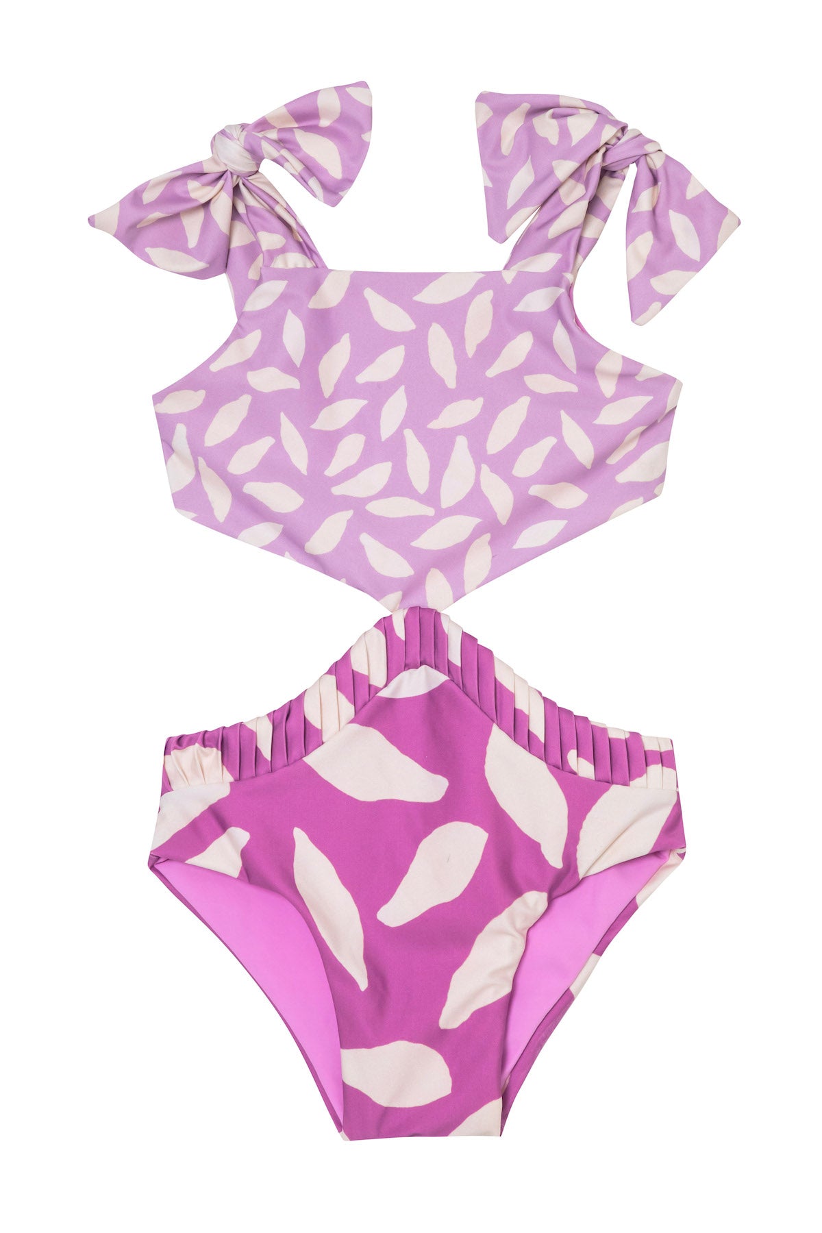 purple and white leaf print kids monokini one piece swimsuit