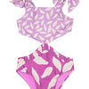 purple and white leaf print kids monokini one piece swimsuit