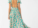 Floral Teal Print Maxi Dress