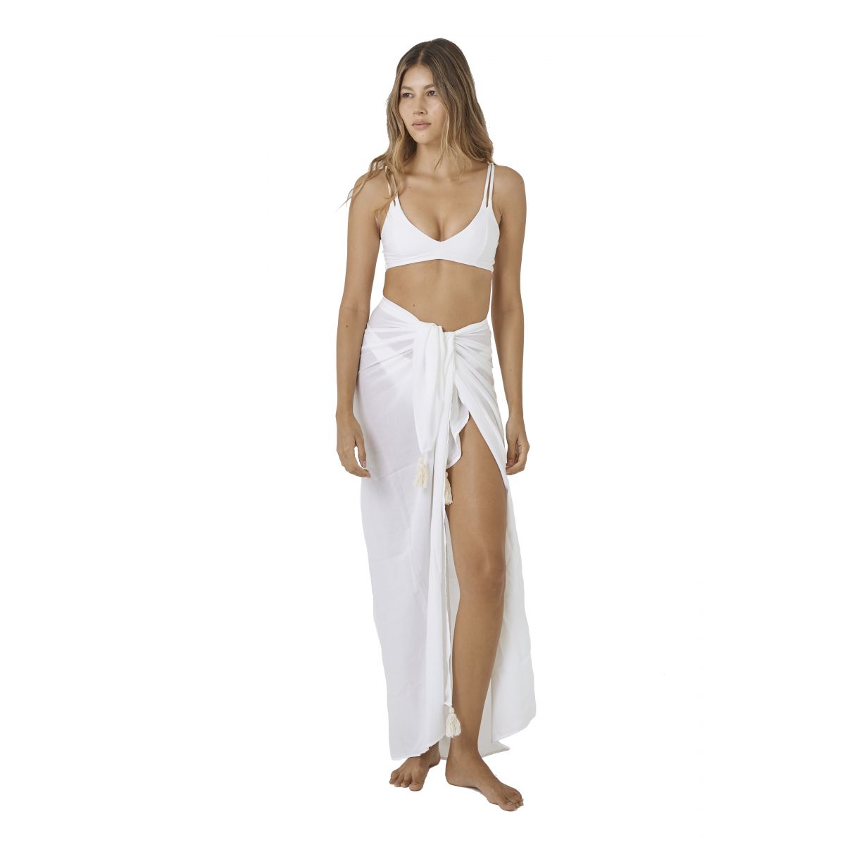 Long White Tasseled Sarong 