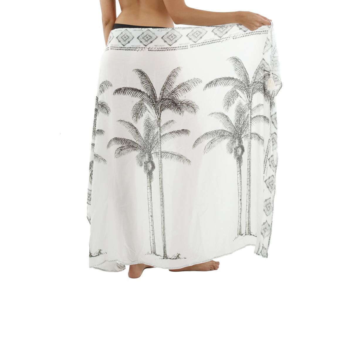 Tasseled Palm Print Long Sarong