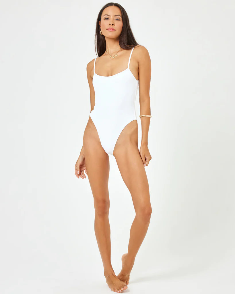 Low Back Ribbed White One Piece 