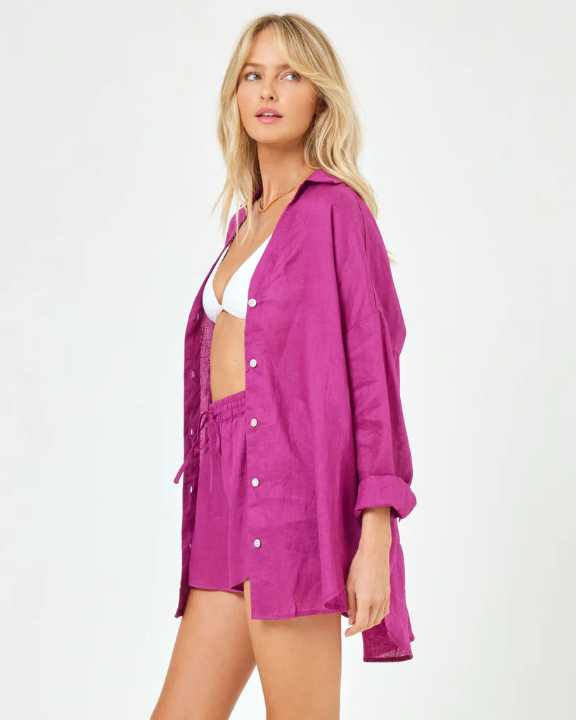 Berry Button Down Boyfriend Shirt