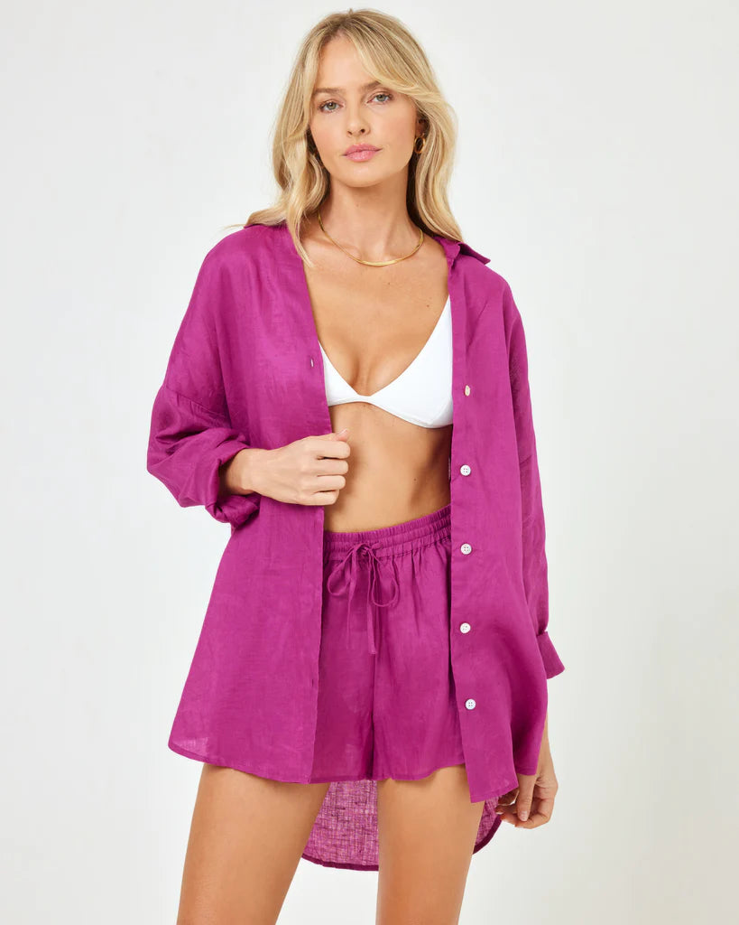 Colorful Tie Front Linen Shorts