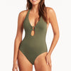 Dark Green Keyhole Halter One Piece 