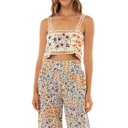 Hand embroidered floral print crop top